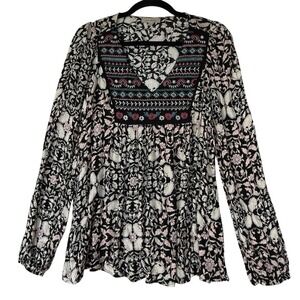 Wonderly Shirt Womens M Black Boho Cottagecore‎ Peasant Festival Coastal Cowgirl